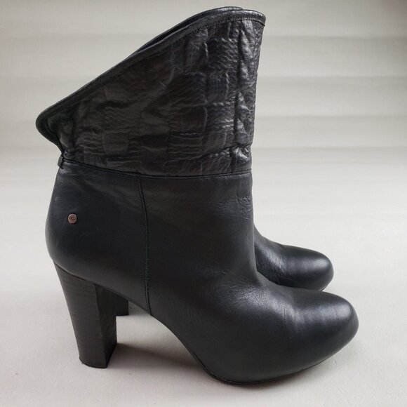 Ugg Dandylion Leather Ankle Boot Womens 10 Black Heeled Knit Cuff Pull On Bootie - Picture 9 of 16